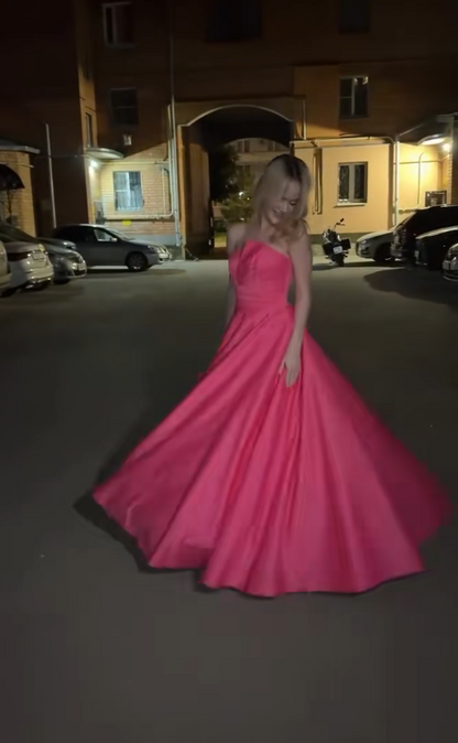 Elegant Pink A-Line Satin Evening Dress ED10150