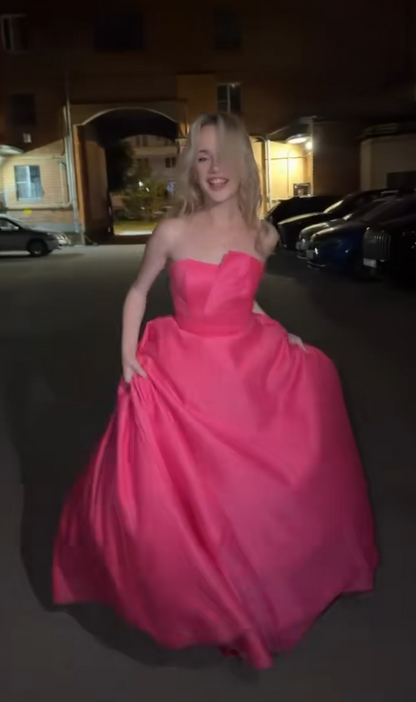 Elegant Pink A-Line Satin Evening Dress ED10150