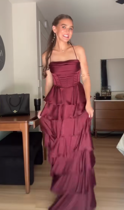 Elegant Burgundy Sheath Satin Evening Dress ED10152