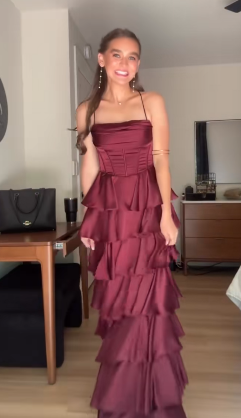 Elegant Burgundy Sheath Satin Evening Dress ED10152