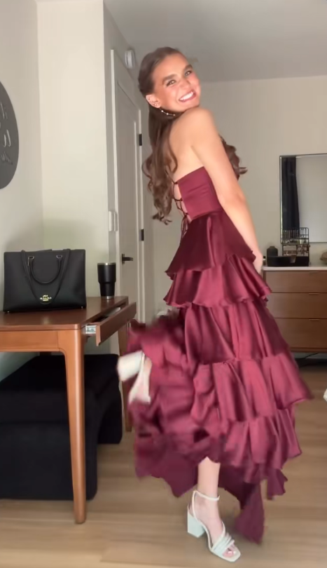 Elegant Burgundy Sheath Satin Evening Dress ED10152