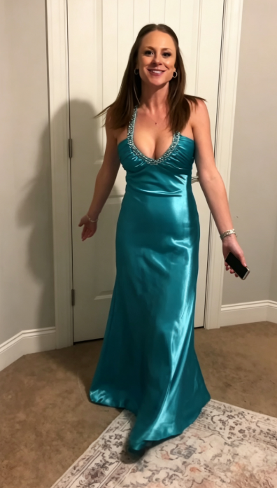 Elegant Teal Sheath Satin Evening Dress ED10154