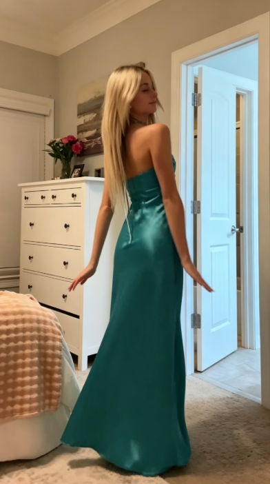Elegant Teal Sheath Satin Evening Dress ED10154