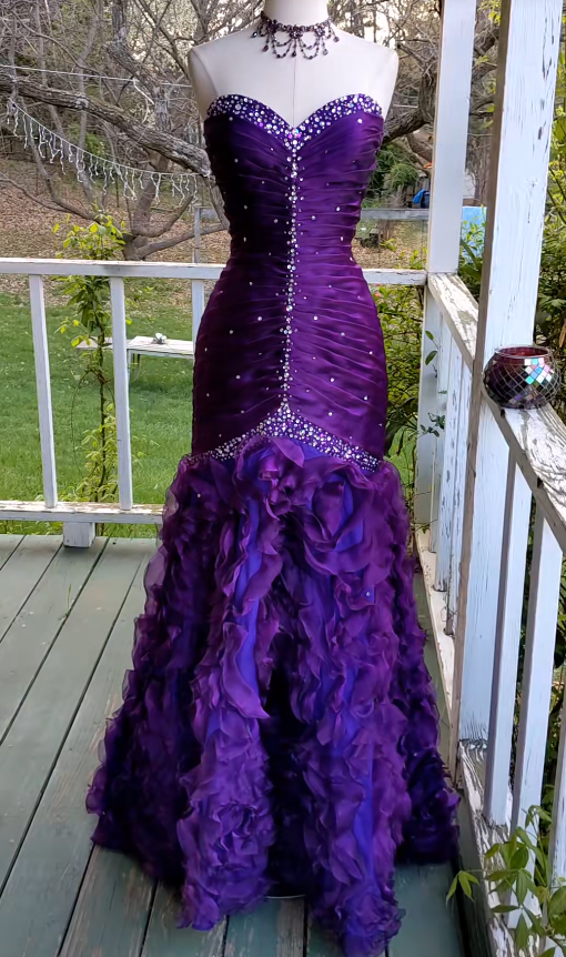 Elegant Purple Sheath Tulle Evening Dress ED10155