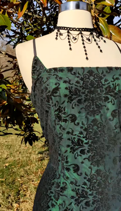 Elegant Dark Green Sheath Tulle Beaded Evening Dress ED10156