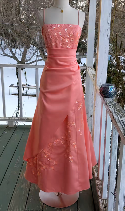 Elegant Coral Sheath Satin Evening Dress ED10157