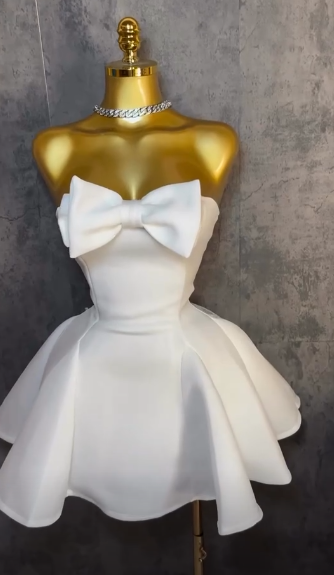 Elegant White A-Line Satin Birthday Dress ED10161
