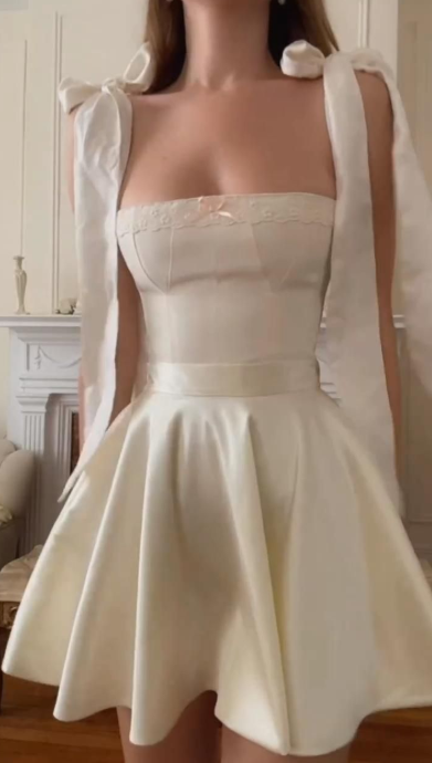 Elegant White A-Line Satin Birthday Dress ED10162
