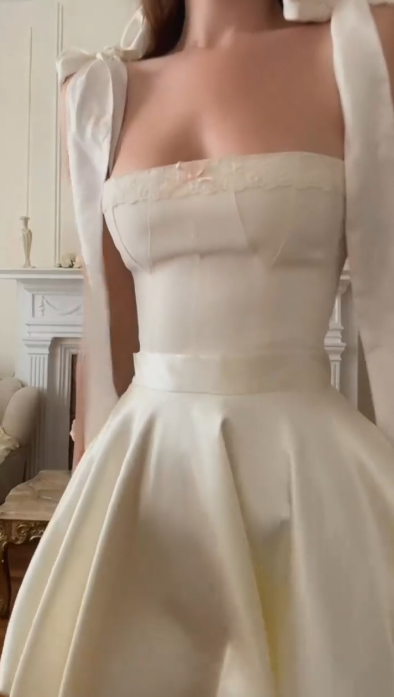 Elegant White A-Line Satin Birthday Dress ED10162