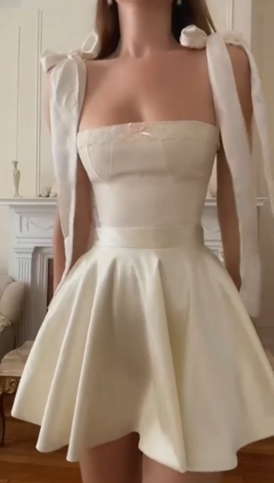 Elegant White A-Line Satin Birthday Dress ED10162