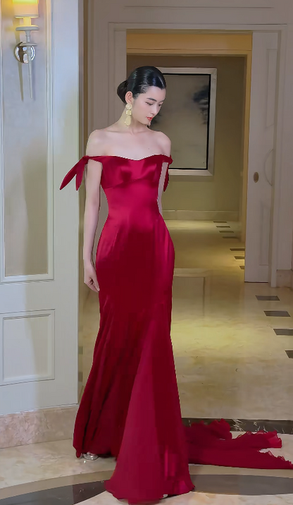 Elegant Burgundy Sheath Satin Prom Dress ED10166
