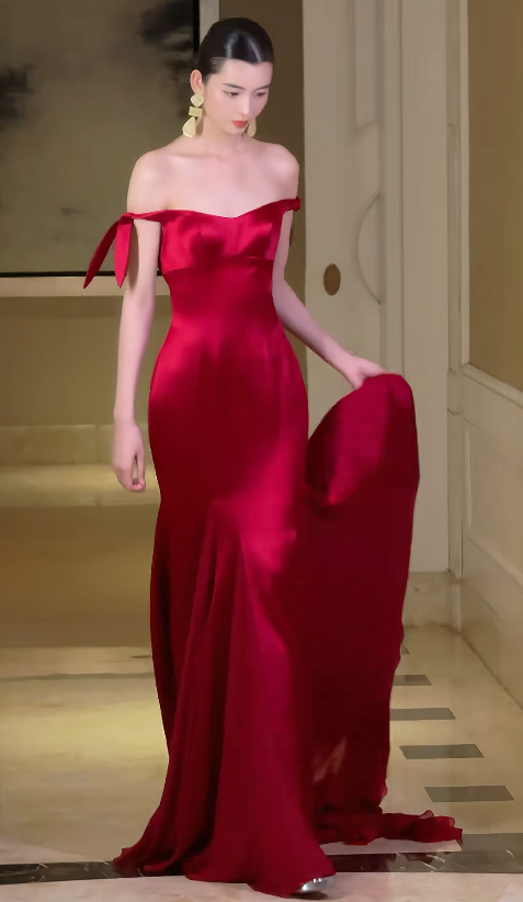 Elegant Burgundy Sheath Satin Prom Dress ED10166