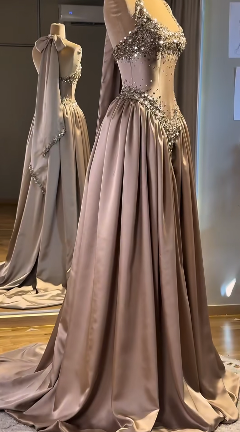 Elegant Brown Sheath Satin Prom Dress ED10167
