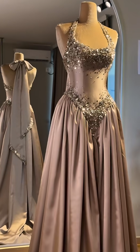 Elegant Brown Sheath Satin Prom Dress ED10167