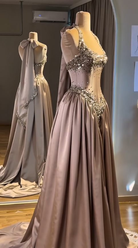 Elegant Brown Sheath Satin Prom Dress ED10167