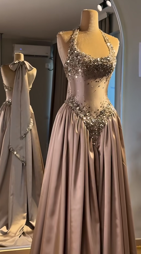 Elegant Brown Sheath Satin Prom Dress ED10167