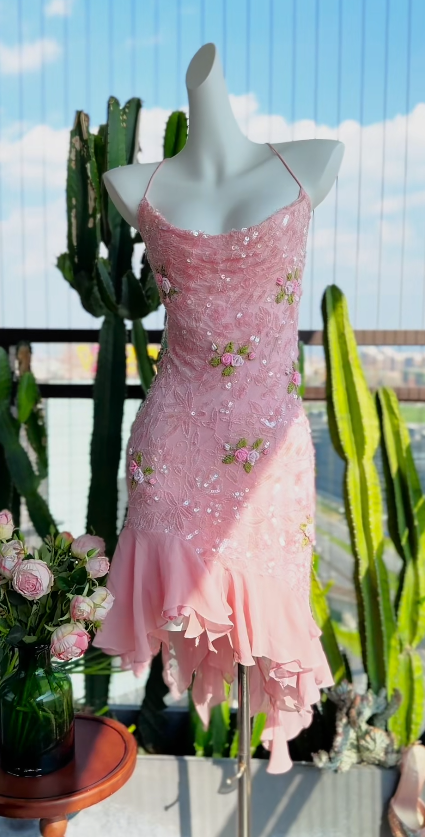 Elegant Pink Sheath Chiffon Prom Dress ED10168