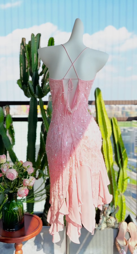 Elegant Pink Sheath Chiffon Prom Dress ED10168