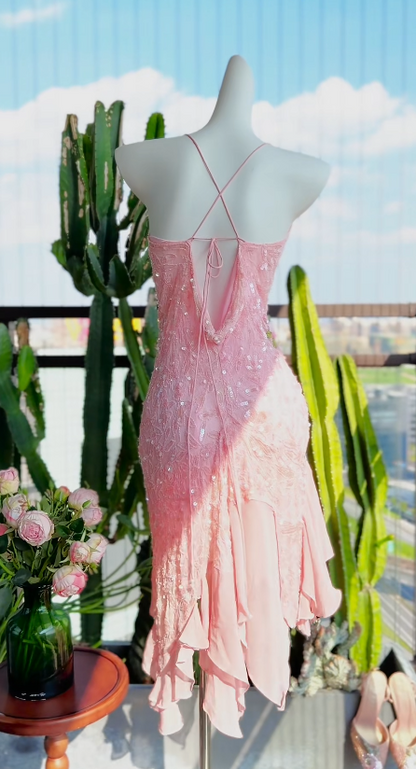 Elegant Pink Sheath Chiffon Prom Dress ED10168