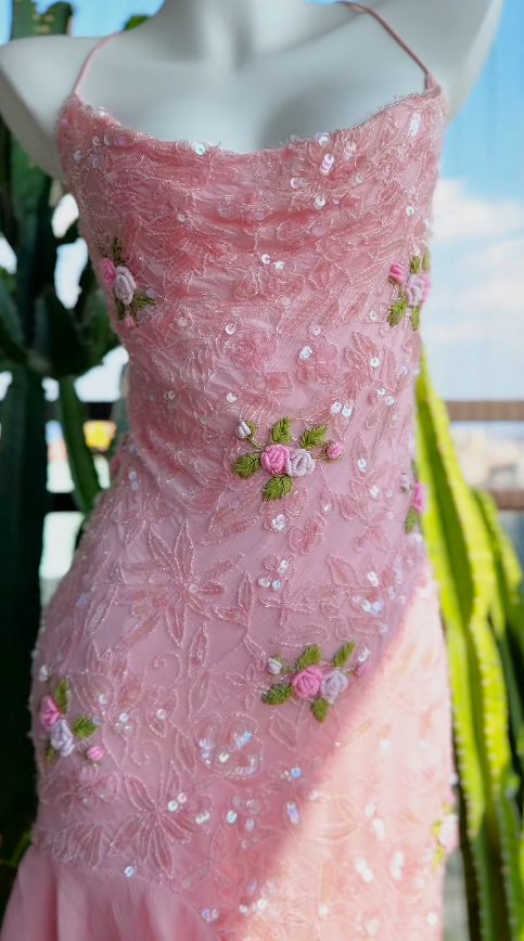 Elegant Pink Sheath Chiffon Prom Dress ED10168