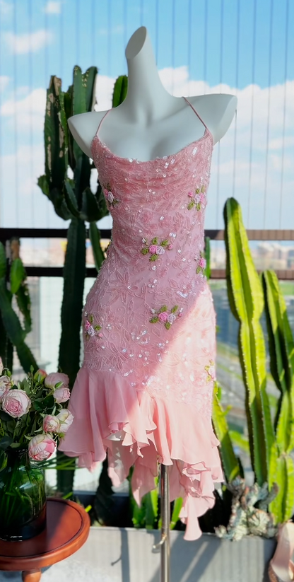 Elegant Pink Sheath Chiffon Prom Dress ED10168