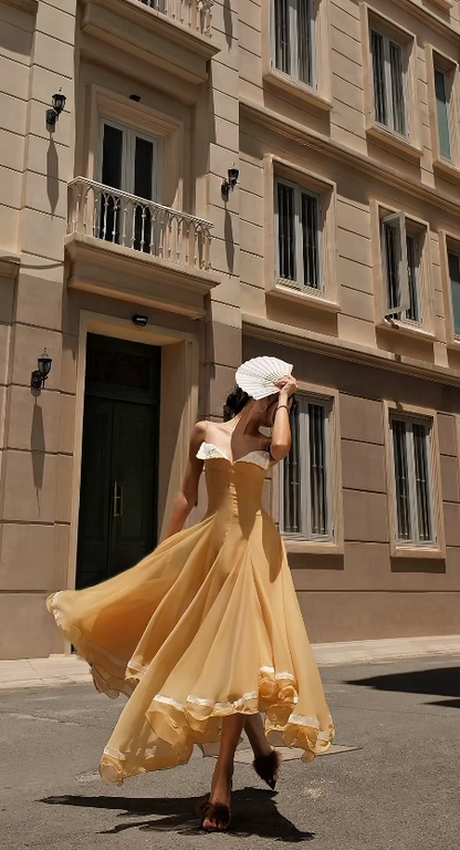 Elegant Yellow Sheath Chiffon Prom Dress ED10170