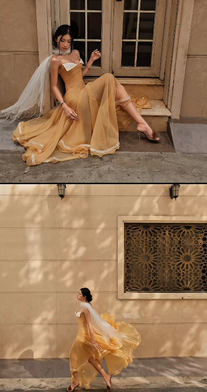 Elegant Yellow Sheath Chiffon Prom Dress ED10170