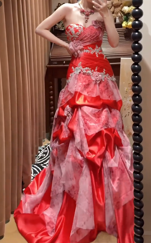 Elegant Burgundy Sheath Tulle Prom Dress ED10171