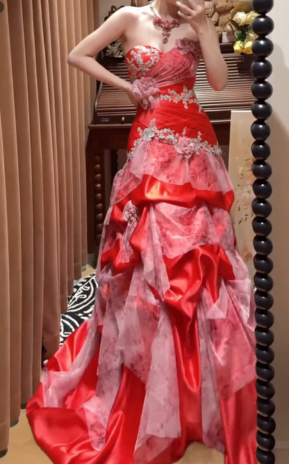 Elegant Burgundy Sheath Tulle Prom Dress ED10171