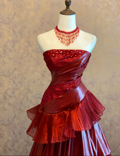 Elegant Burgundy Sheath Satin Prom Dress ED10172
