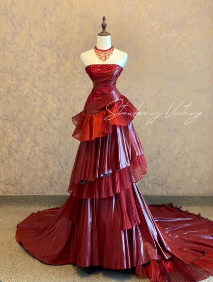 Elegant Burgundy Sheath Satin Prom Dress ED10172