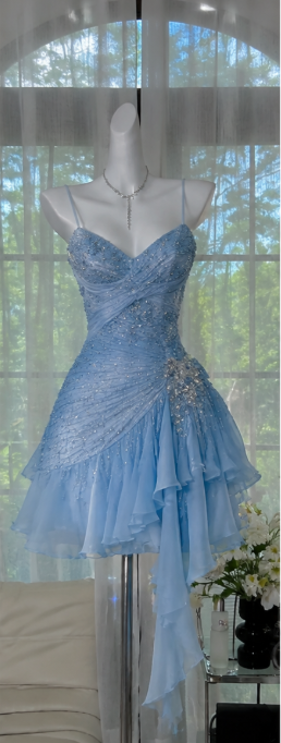Fashion Blue Short Homecoming Dress Chiffon A-Line Semi-Formal Dress ED10179