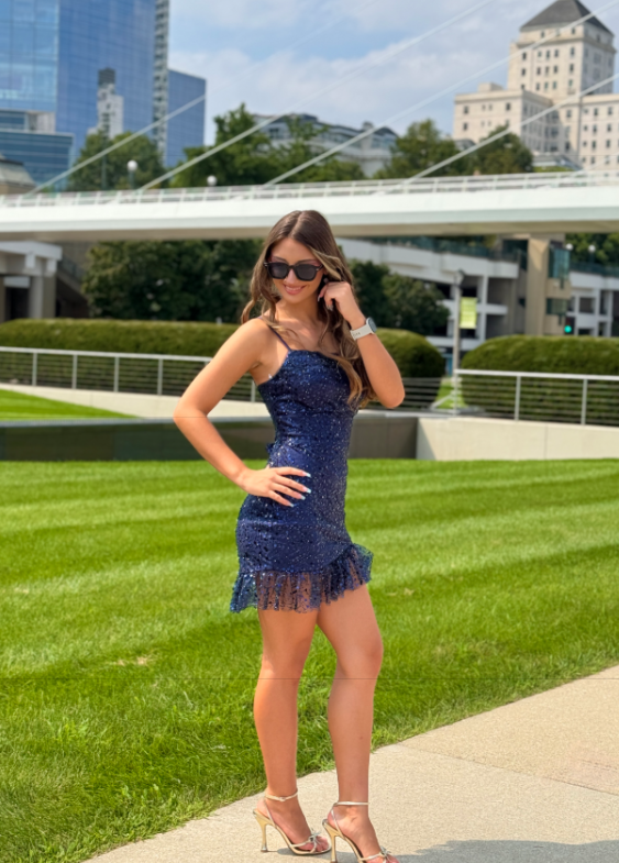 Fashion Navy Blue Short Homecoming Dress Sequins Sheath Semi-Formal Dress ED10181