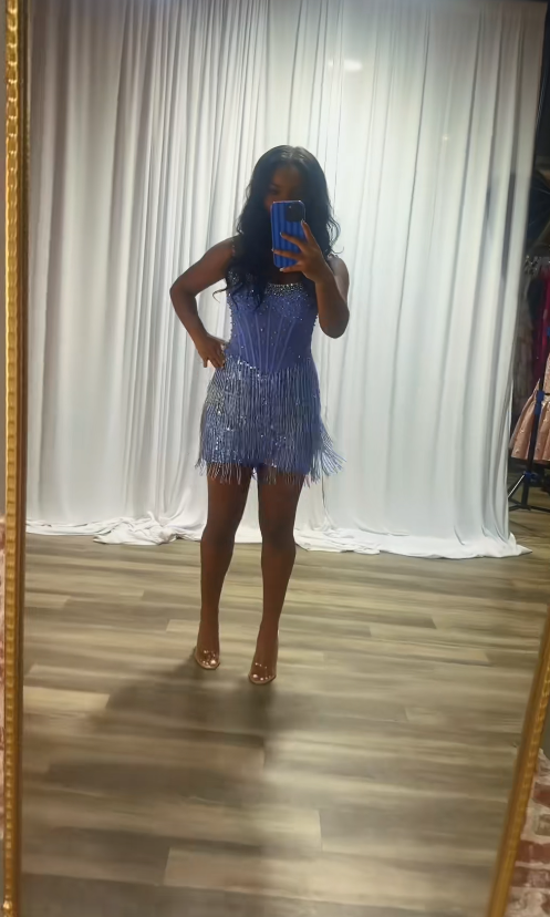 Fashion Purple Short Homecoming Dress Tulle Sheath Semi-Formal Dress ED10183