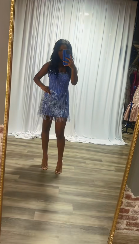 Fashion Purple Short Homecoming Dress Tulle Sheath Semi-Formal Dress ED10183