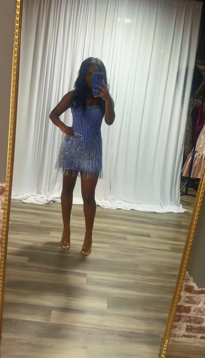Fashion Purple Short Homecoming Dress Tulle Sheath Semi-Formal Dress ED10183