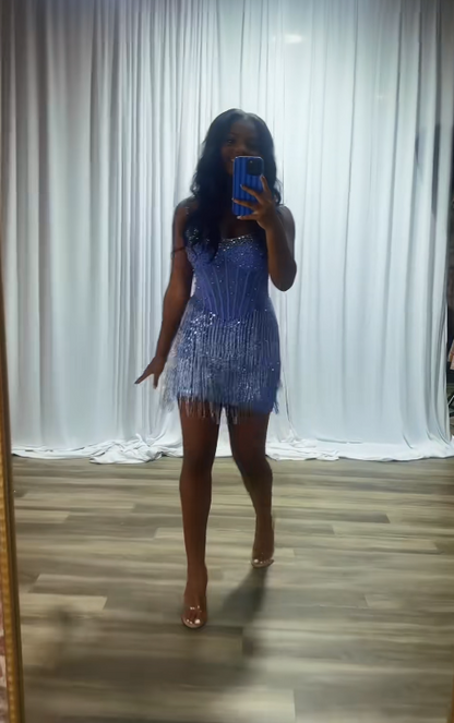 Fashion Purple Short Homecoming Dress Tulle Sheath Semi-Formal Dress ED10183