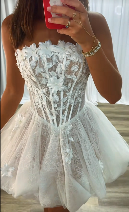 Fashion Weißes kurzes Homecoming-Kleid aus Tüll, A-Linie, Semi-Formelles Kleid ED10186