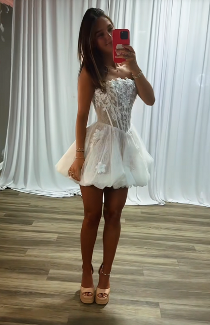 Fashion Weißes kurzes Homecoming-Kleid aus Tüll, A-Linie, Semi-Formelles Kleid ED10186