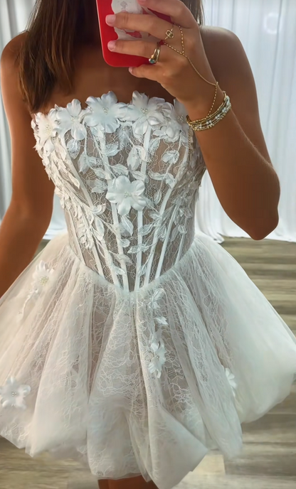 Fashion Weißes kurzes Homecoming-Kleid aus Tüll, A-Linie, Semi-Formelles Kleid ED10186