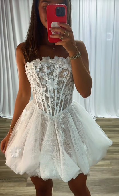 Fashion Weißes kurzes Homecoming-Kleid aus Tüll, A-Linie, Semi-Formelles Kleid ED10186