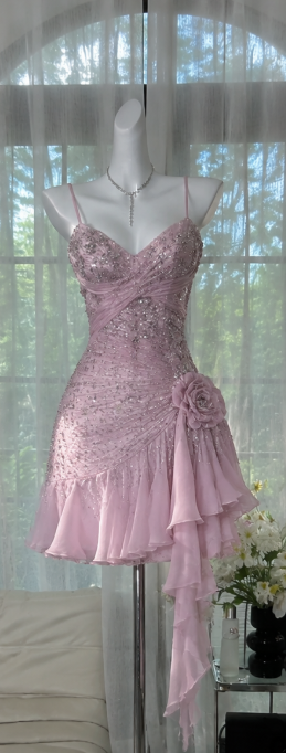 Cute Pink Short Homecoming Dress Chiffon A-Line Semi-Formal Dress ED10188