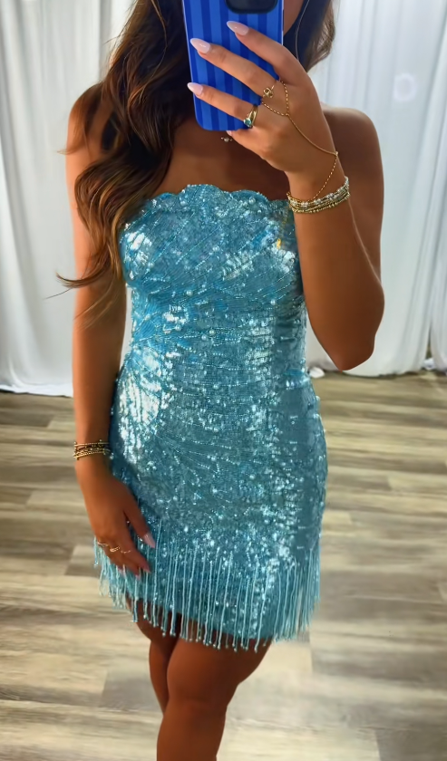 Cute Blue Short Homecoming Dress Sheath Sequins Semi-Formal Dress ED10189