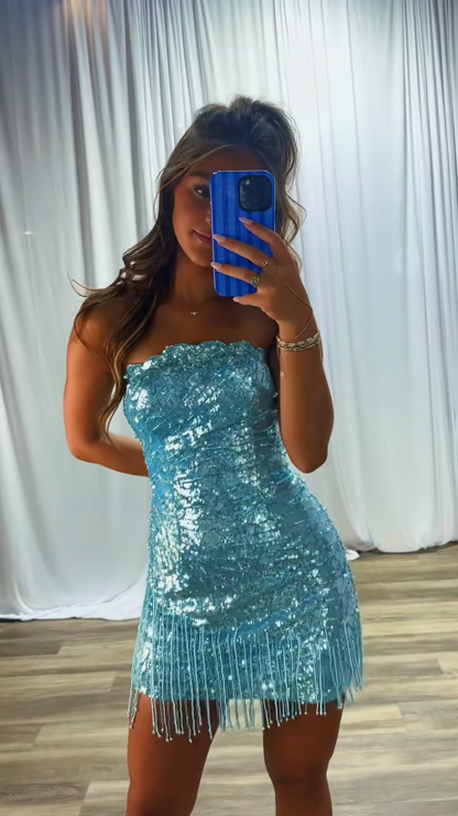 Cute Blue Short Homecoming Dress Sheath Sequins Semi-Formal Dress ED10189