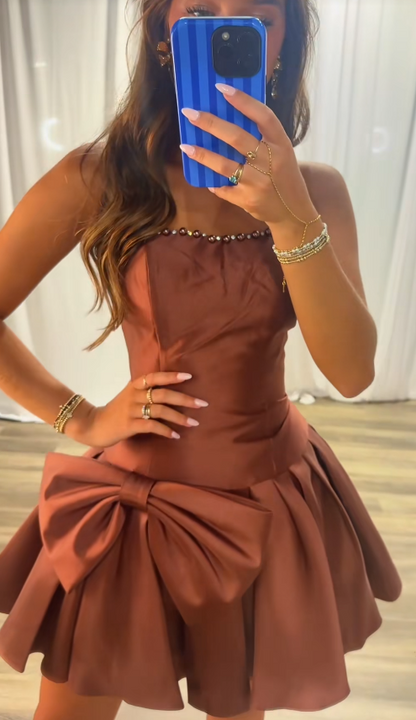 Cute Brown Short Homecoming Dress A-Line Satin Semi-Formal Dress ED10191