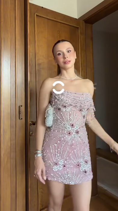 Jolie robe de bal courte rose fourreau en tulle perlé semi-formelle ED10193