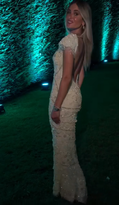 Elegantes weißes Abschlussballkleid, Etui-Stil, Tüll, Perlenstickerei, Abendkleid ED10196