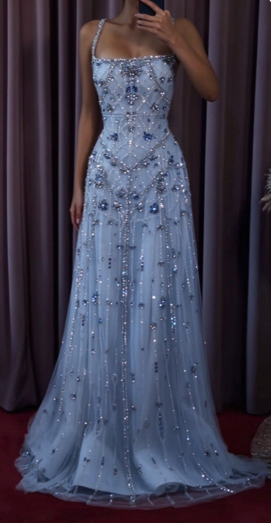 Robe de soirée chic blanche en mousseline perlée coupe trapèze ED10198