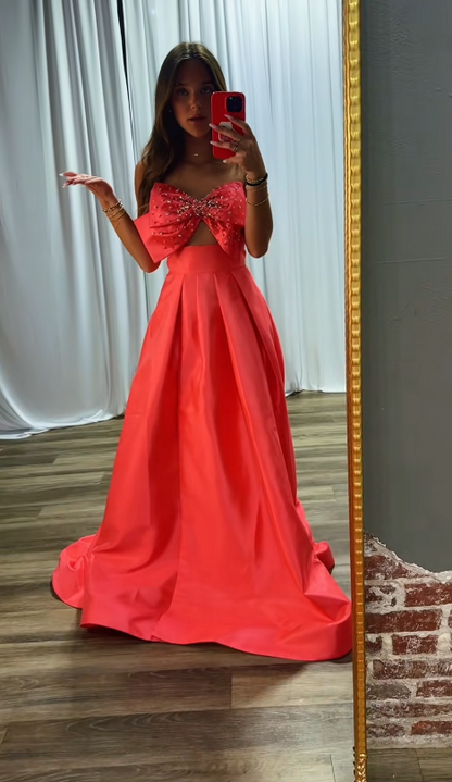Élégante Robe de Bal Blanche Coupe A-Line Perles Mousseline Robe de Soirée ED10199