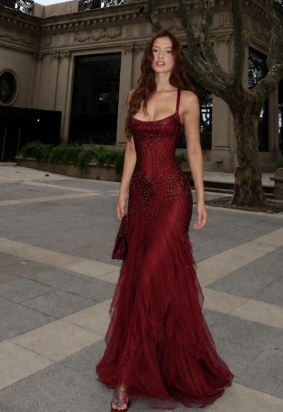 Robe de bal chic bordeaux fourreau mousseline de soie robe de soirée ED10207
